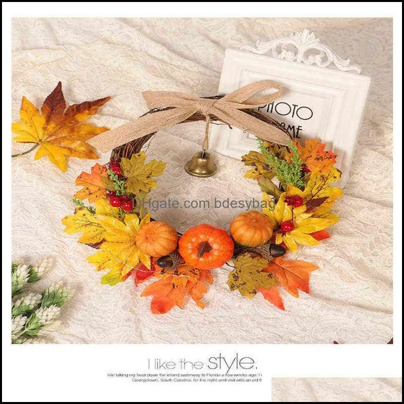 halloween wreath plastic pumpkin maple leaf bell garland thanks giving day halloween hanging decoration thanksgiving wreath u3 y220725