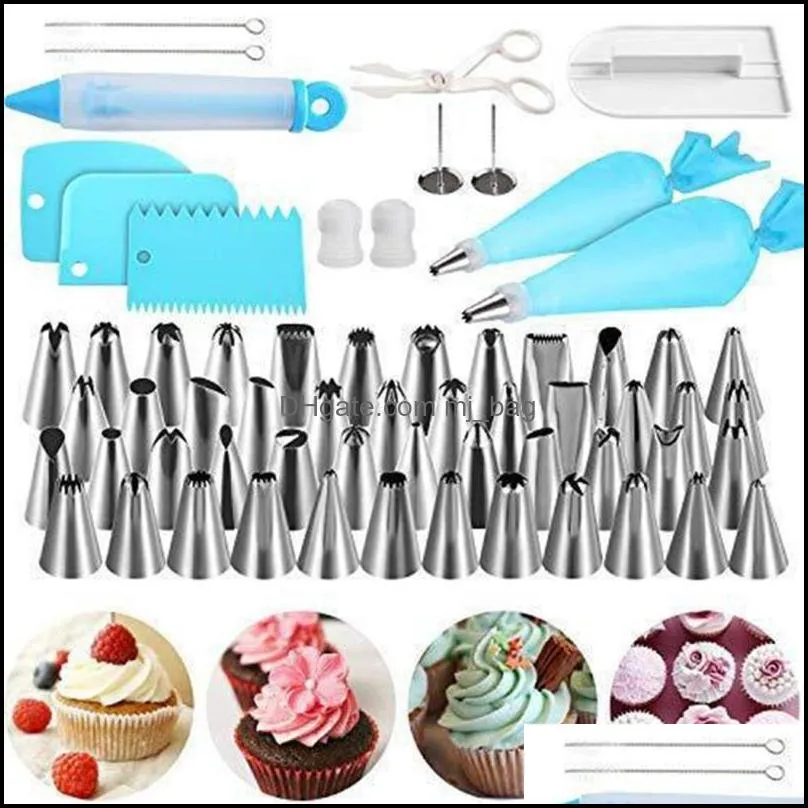 62pcs/lot cake decorating tips set stainless steel icing piping tip nozzles diy baking tools reusable pastry bags couple &