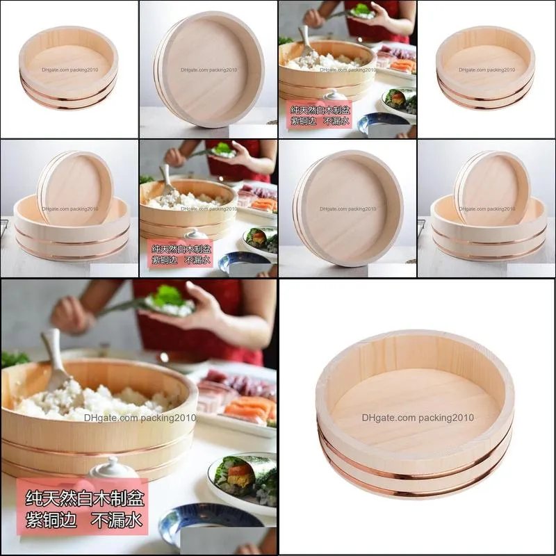 bowls wooden copper edge basin big bowl golden sashimi sushi rice dish barrel mixing spoon wj804