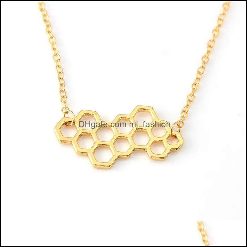 charm necklaces cute simple hive bee honeybee necklace collares hexagon choker necklace