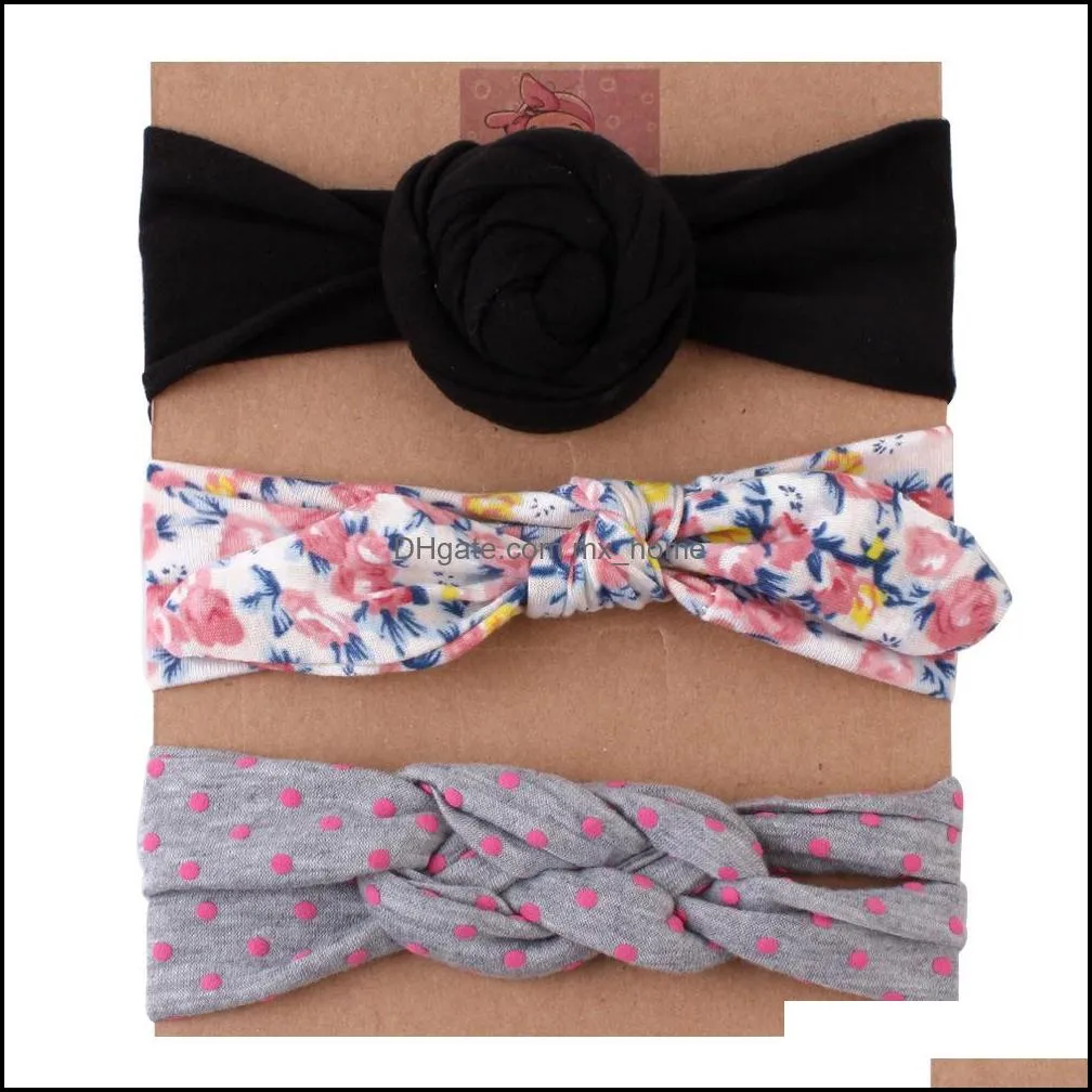 europe baby girls bowknot hair band kids florals candy color headband 3pcs set hairband children hair accessory mxhome