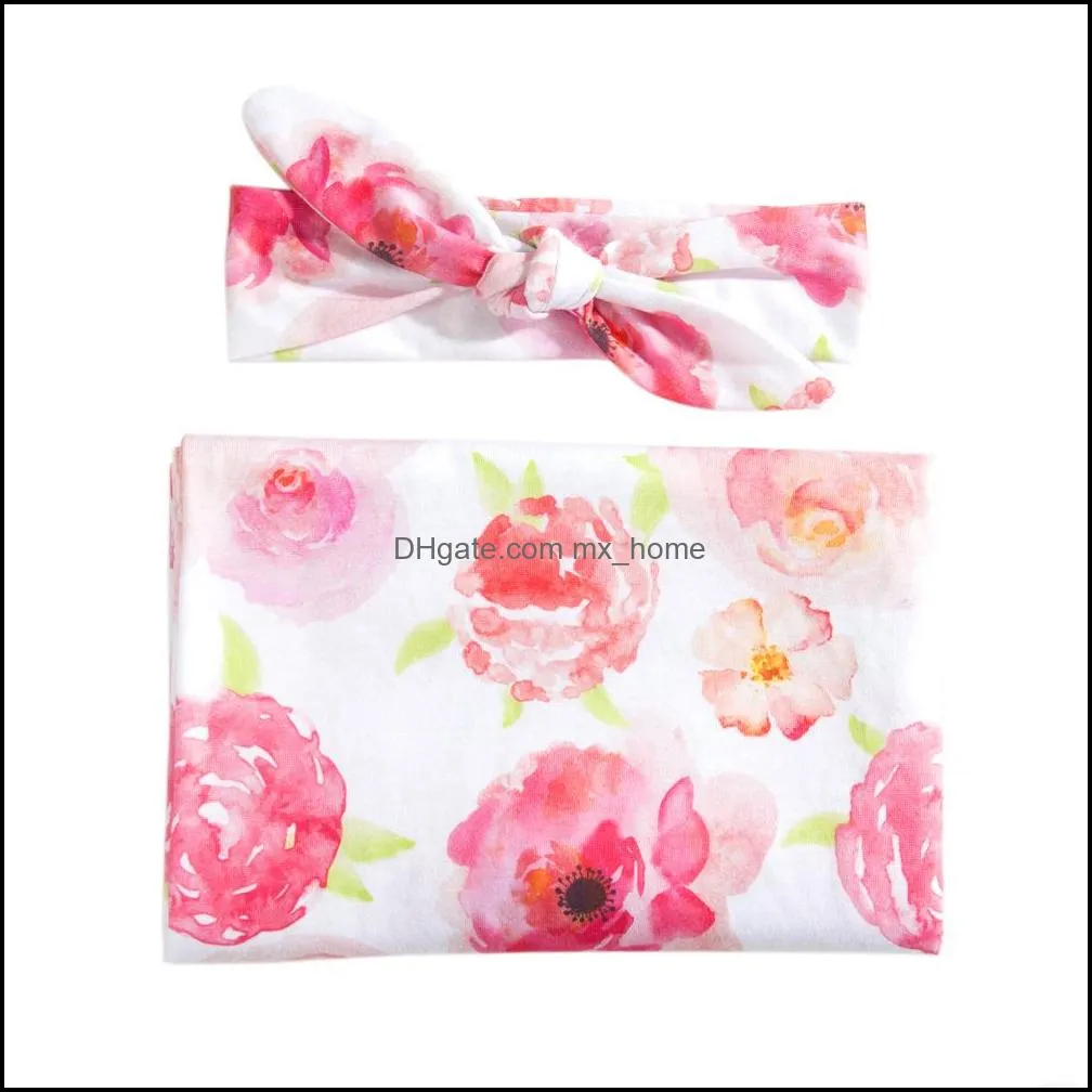 florals print baby muslin swaddle wrap blanket wraps blankets nursery bedding towelling infant wrapped cloth with diy headband mxhome