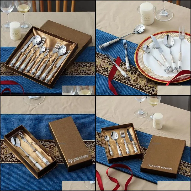 high grade western cuisine tableware steak knife fork spoon set ceramic handle exquisite package stainless steel