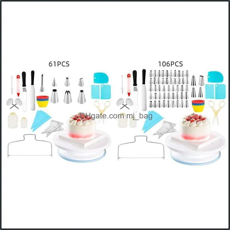 cake turntable set 106pcs silicone kitchen flower mouth muffin cup two-line layerer baking tools decoration tool 61pcs & pastry