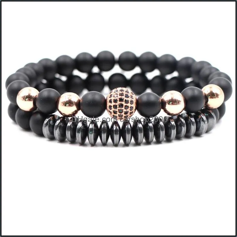 mens bracelets sets teampunk elastic bead bracelet black zircon micro ball bracelets set