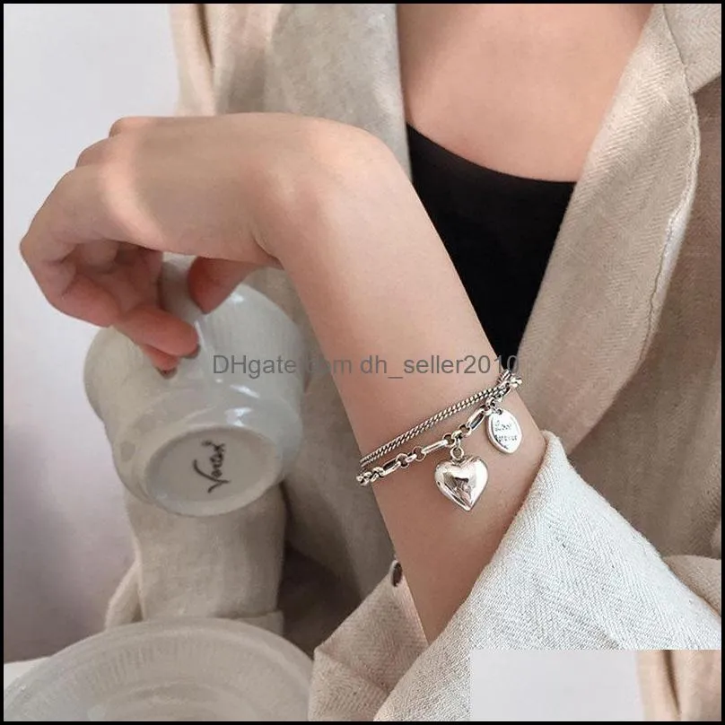 925 sterling silver love letter heart double layer bracelet female unique design thai silver retro light luxury jewelry