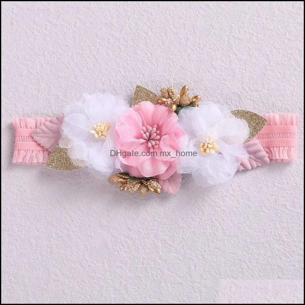 europe fashion baby girls lolita flower crown headband kids princess elastic hair band children soft headwear hairbands mxhome