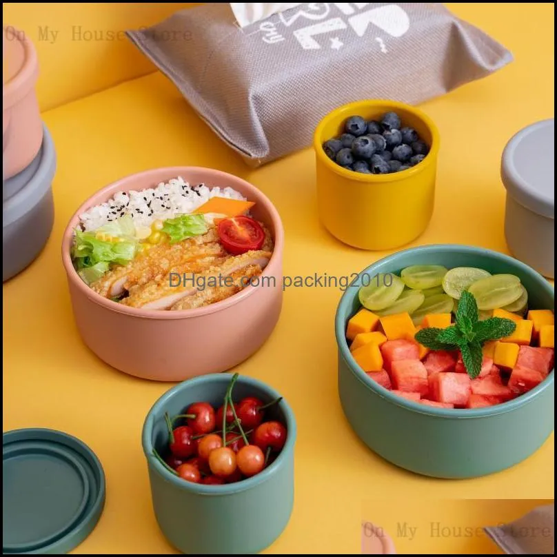 silica gel storage box, lunch box with lid, fruit salad -keeping bowl, modern simple sealed round dinnerware sets