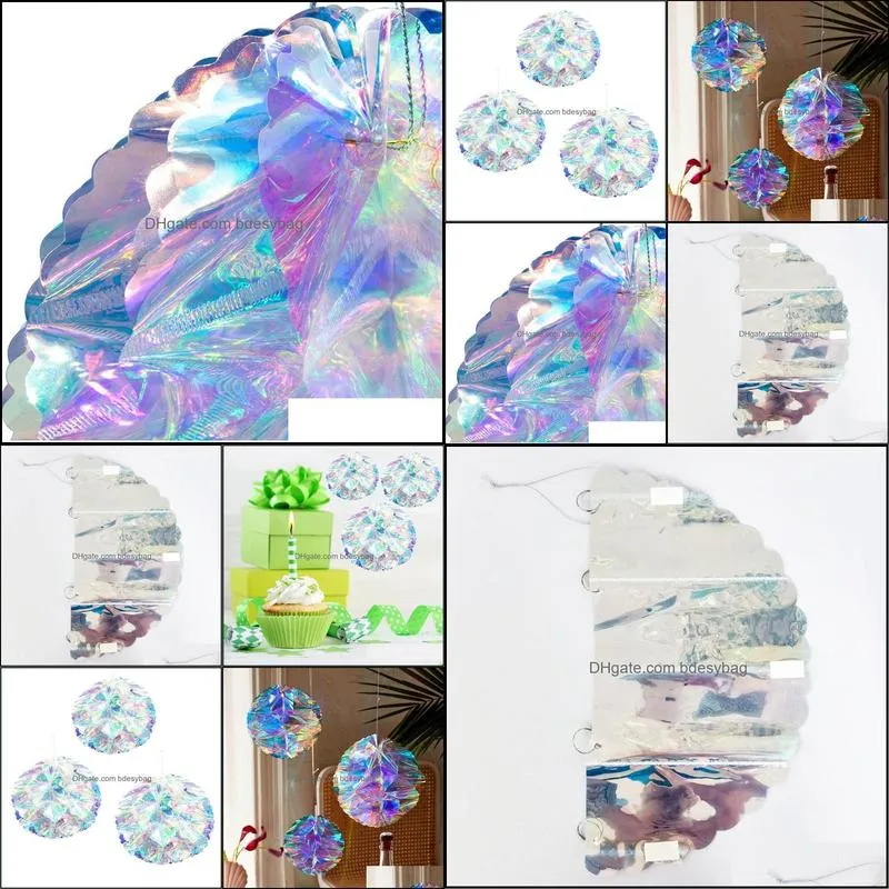 party decoration shiny gradient rainbow film ball glowing honeycomb centerpiece ornament drop for baby shower wedding home