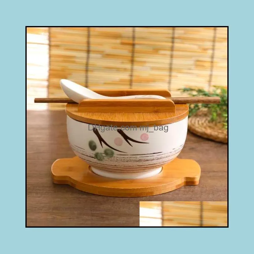 bowls japanese style rice noodle bowl with lid spoon chopstick kitchen tableware ceramic salad soup container dinnerware