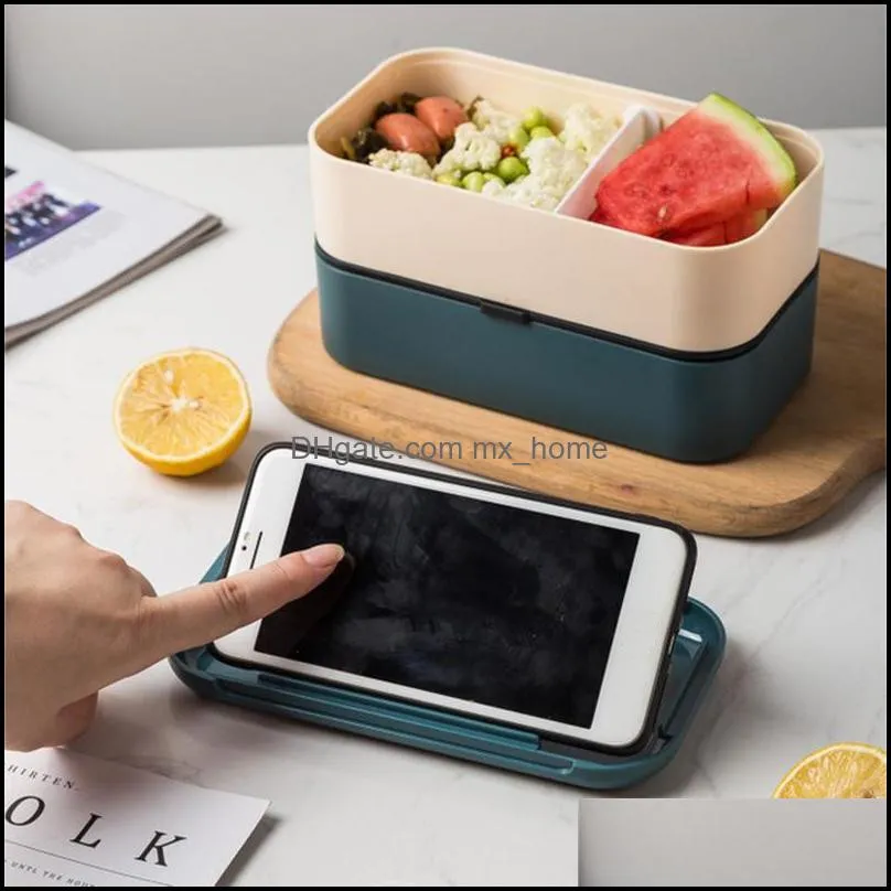 lunch box bento for school kids office worker picnic double layer japanese microwave portable plastic container with bag dinnerware