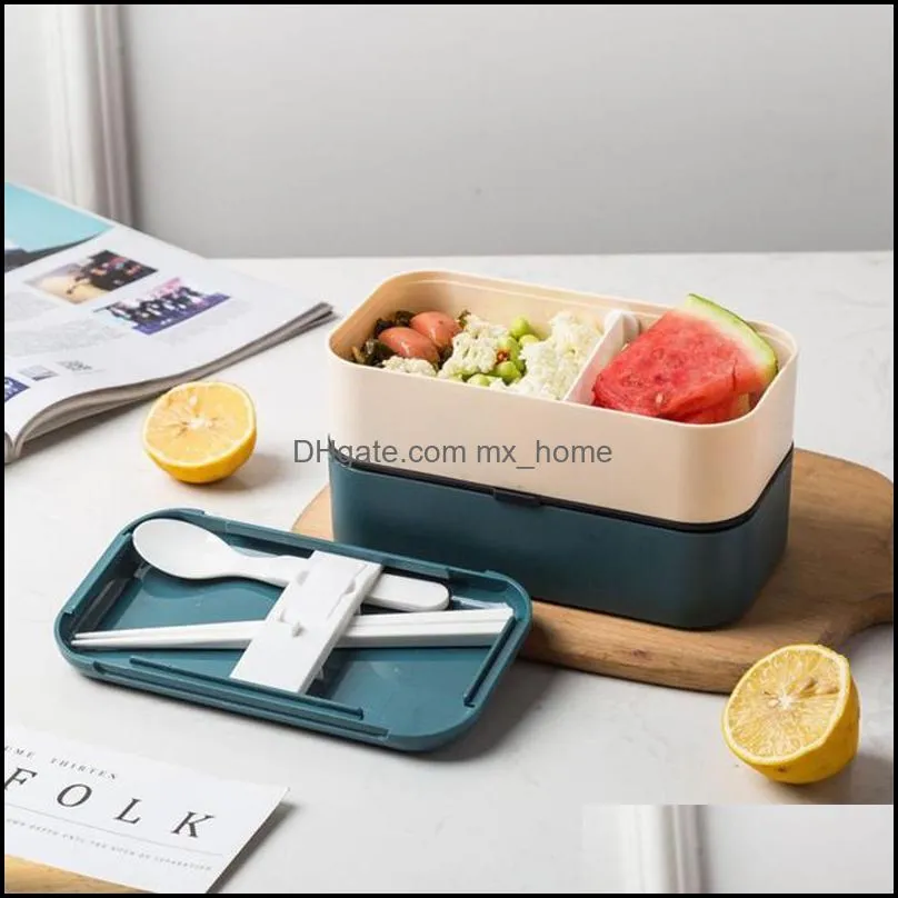 lunch box bento for school kids office worker picnic double layer japanese microwave portable plastic container with bag dinnerware