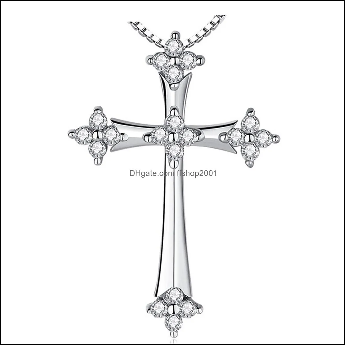 cross crucifix clear crystal pendant necklace for men women prayer jesus snail link chain wholesale jewelry