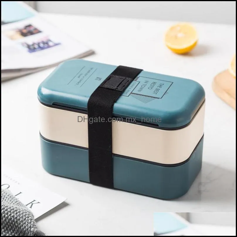lunch box bento for school kids office worker picnic double layer japanese microwave portable plastic container with bag dinnerware
