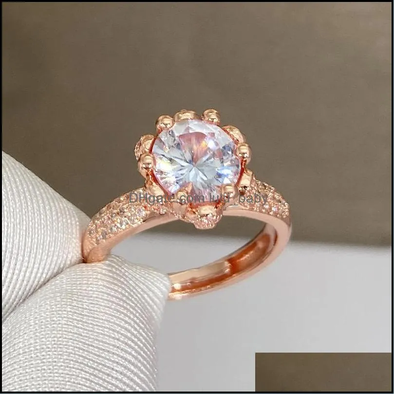 rose gold silver adjustable rings for women hand holding flower rings lady valentine`s day gift jewelry cubic zirconia finger ring