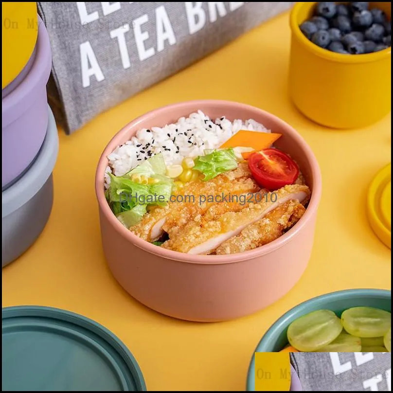 silica gel storage box, lunch box with lid, fruit salad -keeping bowl, modern simple sealed round dinnerware sets