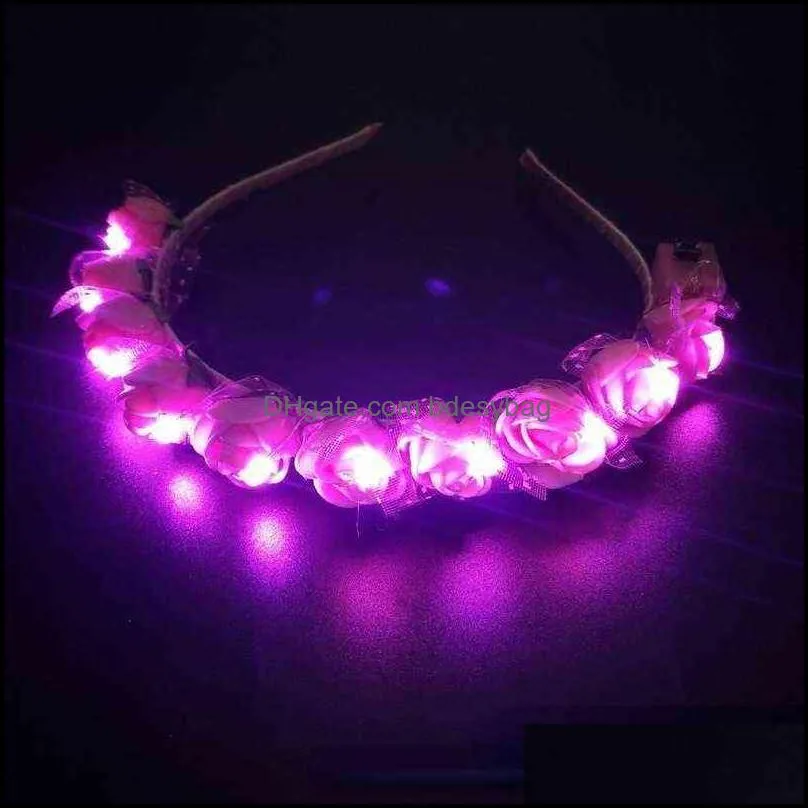 20pcs led light glowing flower wreath headband children adults girls bridal party hairband birthday wedding y220725