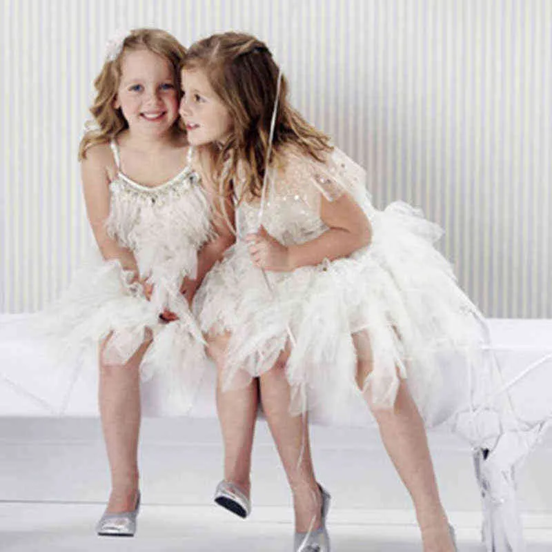 Party Dress for Girl Feather Sleeveless Beading Evening Dress Elelgant Children Bithday Tutu Dress Baby Girls Kids Vestidos 2021 Y220819