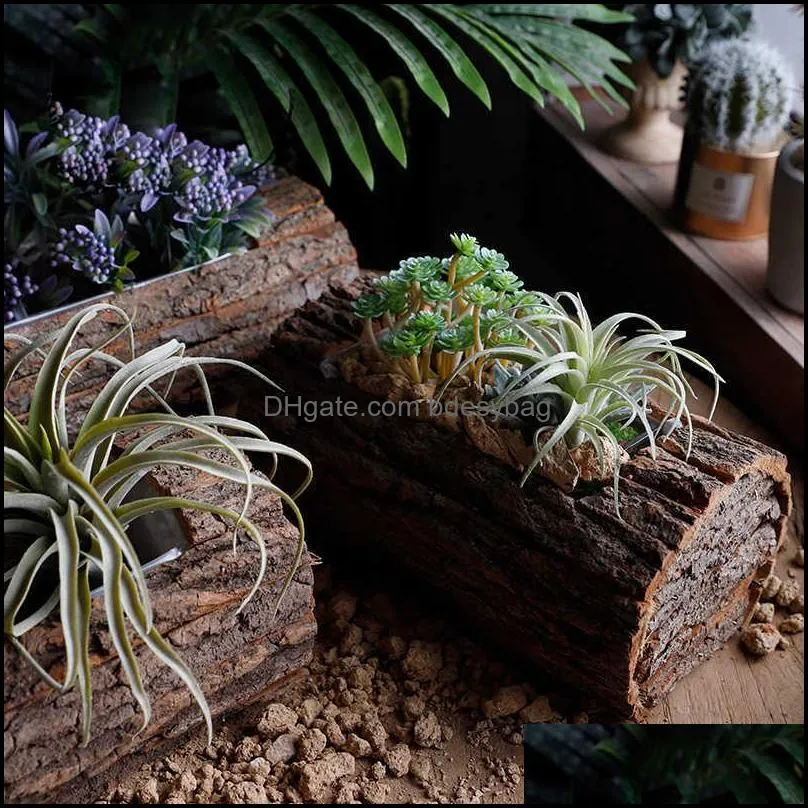 retro wood plant flower pot home decoration desktop hydroponic vase garden balcony modern creativity plant flower pot ornament y0910