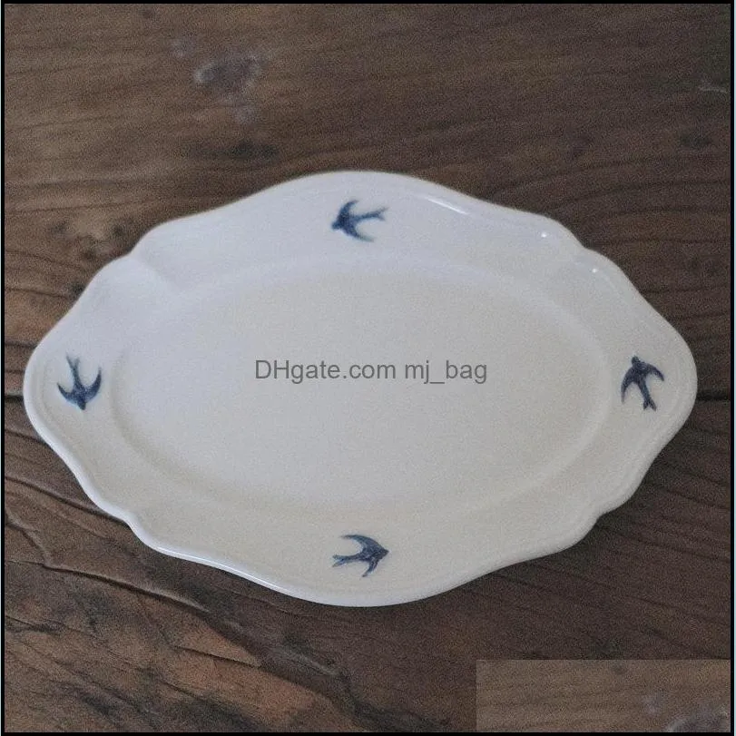 dinnerware sets japanese vinatge relief hand painted swallow ceramic plate retro flying dessert cake