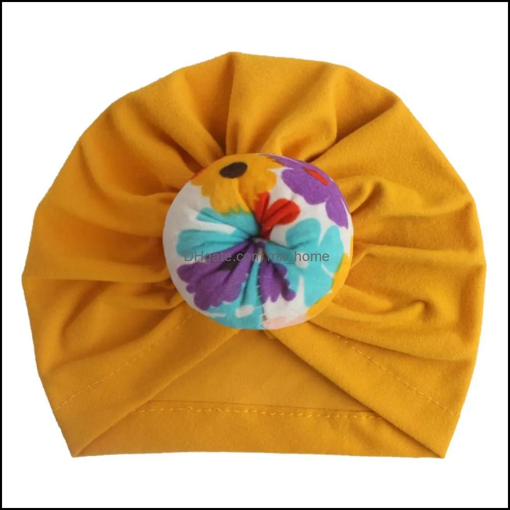 europe infant baby girls hat topknot headwear child toddler kids beanies turban donuts florals hats children accessories 15107