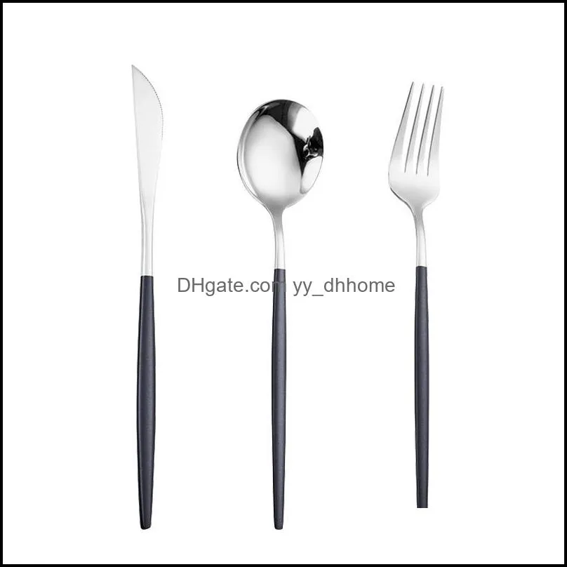 silverware cutlery spoon set black sets mirror knife fork stainless steel kitchen dinnerware