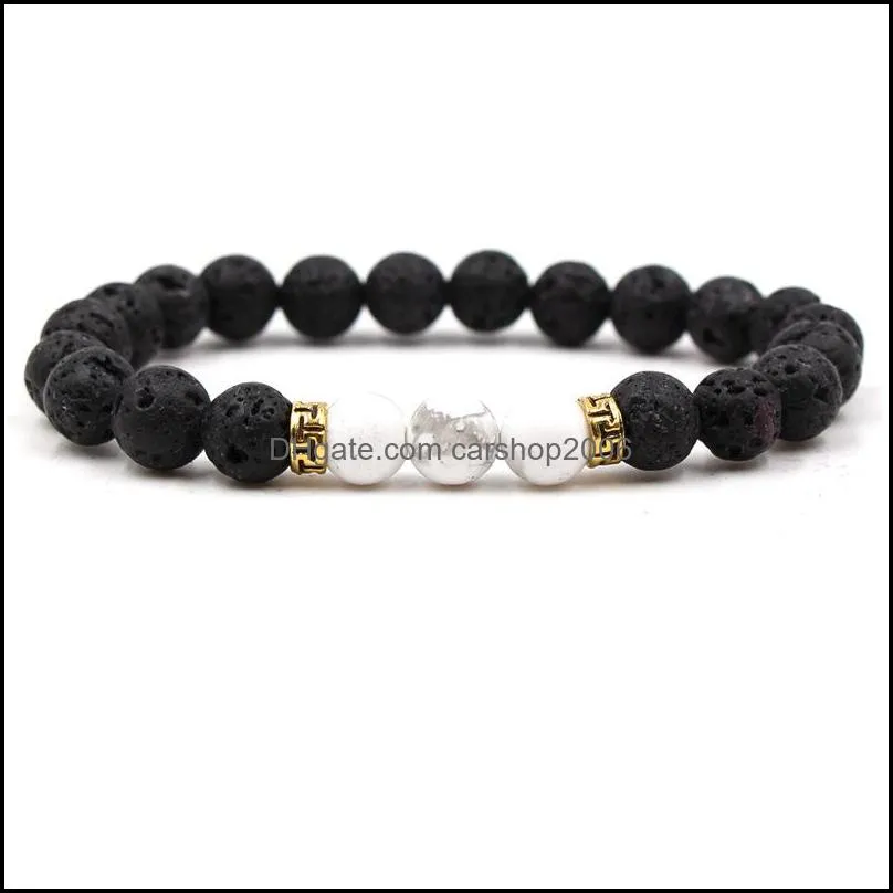 beaded bracelets natural black & white stone bead yoga chakra bracelet lava rock stone bracelet