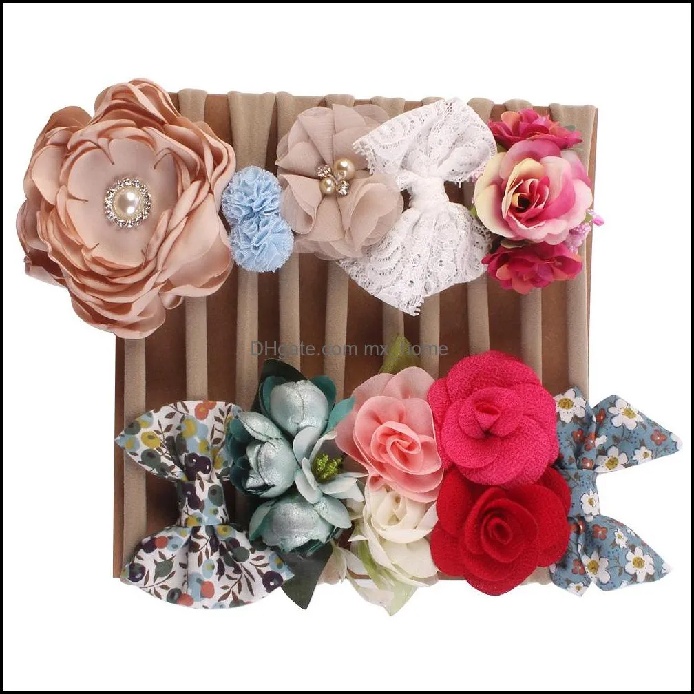 europe infant baby bowknot flowers headband elastic children soft hair band kids girls headbands bandanas hairbands set mxhome