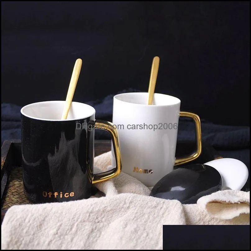 mugs 400ml ceramic coffee mug nordic simple design milk gold paintign handle drinking water cups with spoon for home office gift