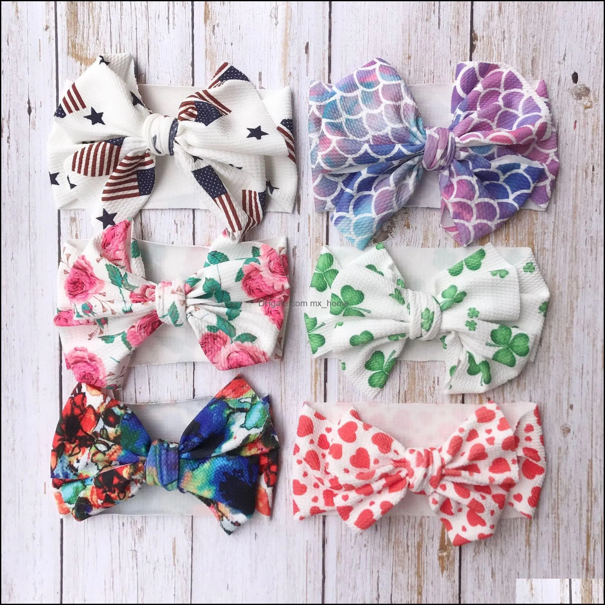 europe baby girls big bow headband kids elastic bowknot hairband children turban bandanas colorful diy head band mxhome