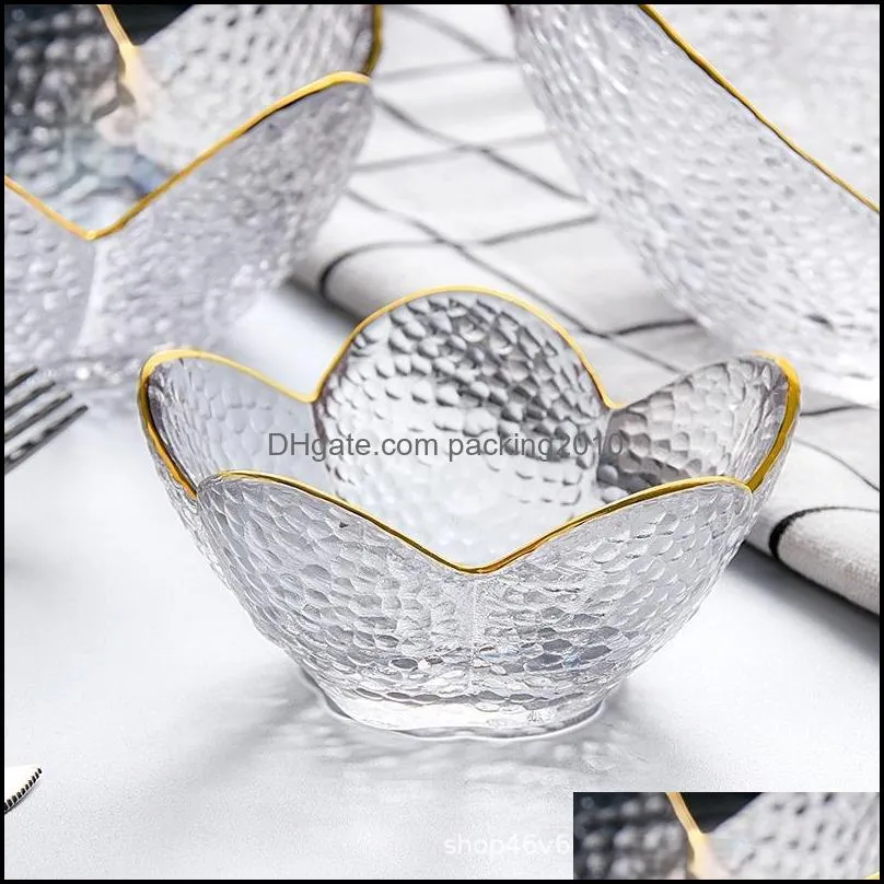 creative transparent petal bowl irregular household salad fruit dipping dish hammer eye glass dinnerware sets