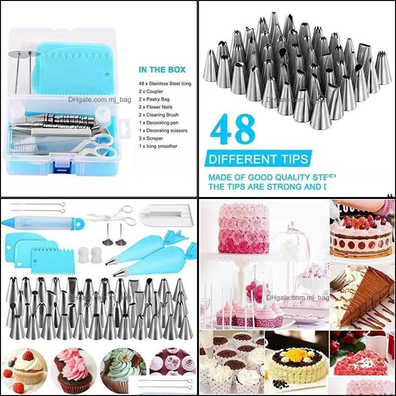 62pcs/lot cake decorating tips set stainless steel icing piping tip nozzles diy baking tools reusable pastry bags couple &