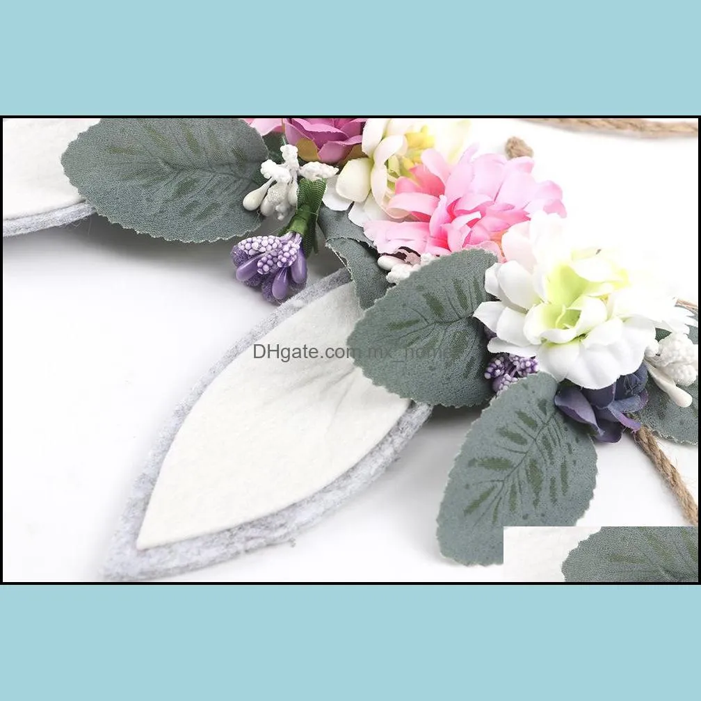 europe summer baby girls floals headband tieback bunny flower crown baby flower crown photography props hair band hair accessory mxhome