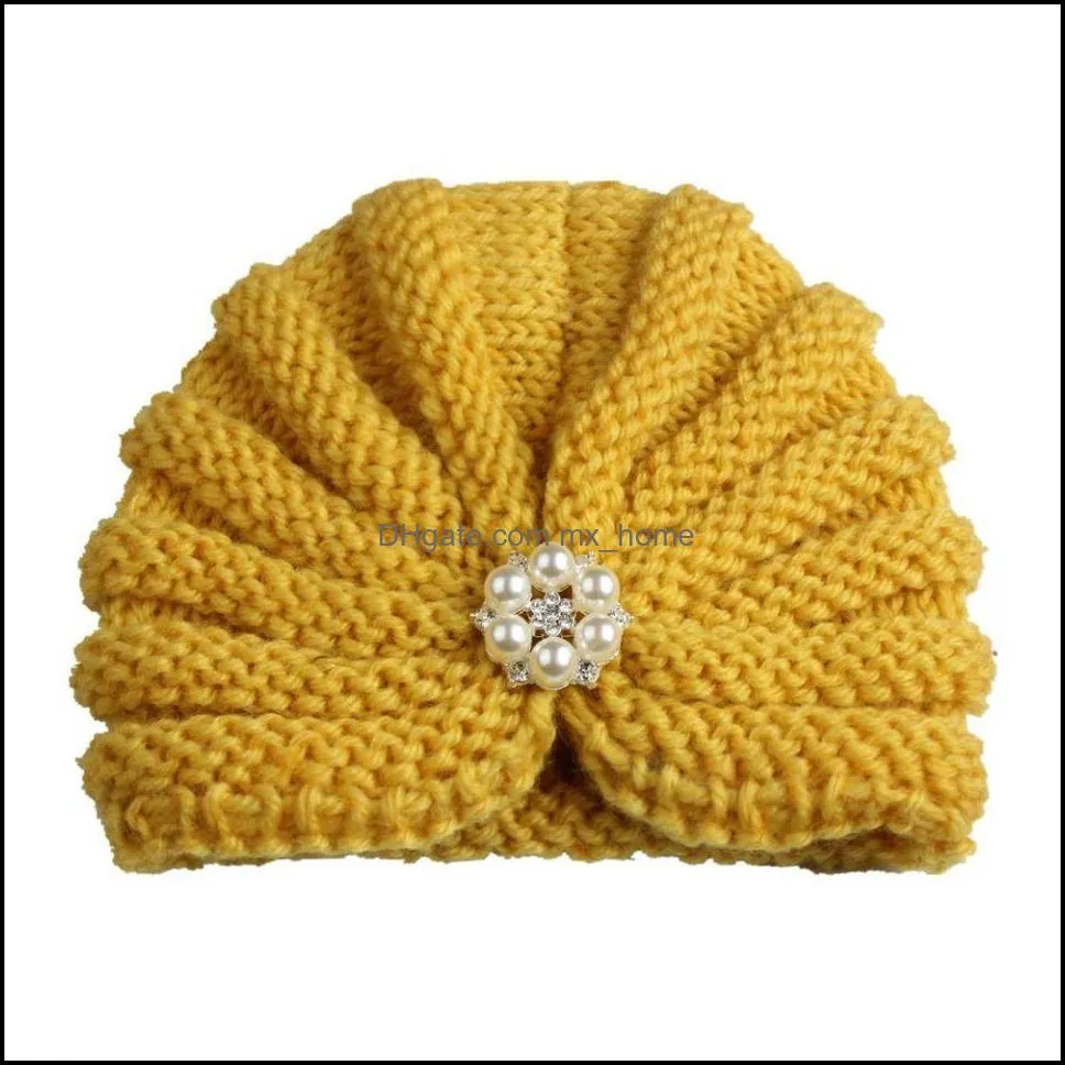 europe fashion baby girls knitted hat faux pearls beads child headwear toddler kids warm beanies turban hats children hats 12 colors mxhome