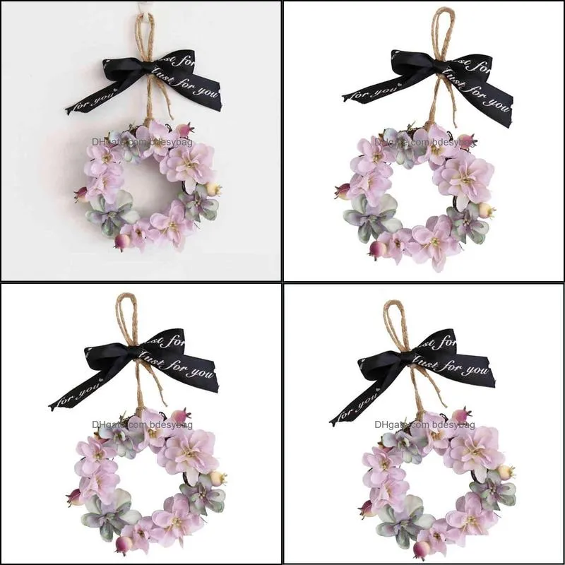 mini pink hydrangea flower door wreath wall hanging spring floral home decor fall wreaths for front door y220725