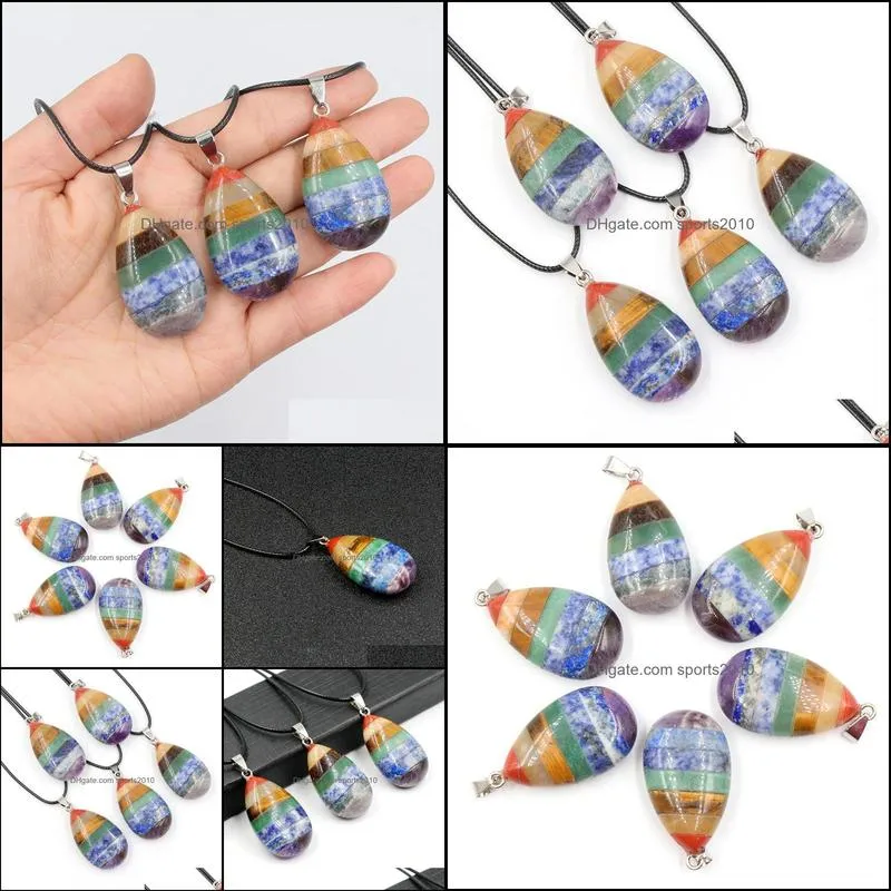 natural 7 chakra healing amethyst quartz stone pendant waterdrop rainbow crystal necklace jewelry for women me sports2010