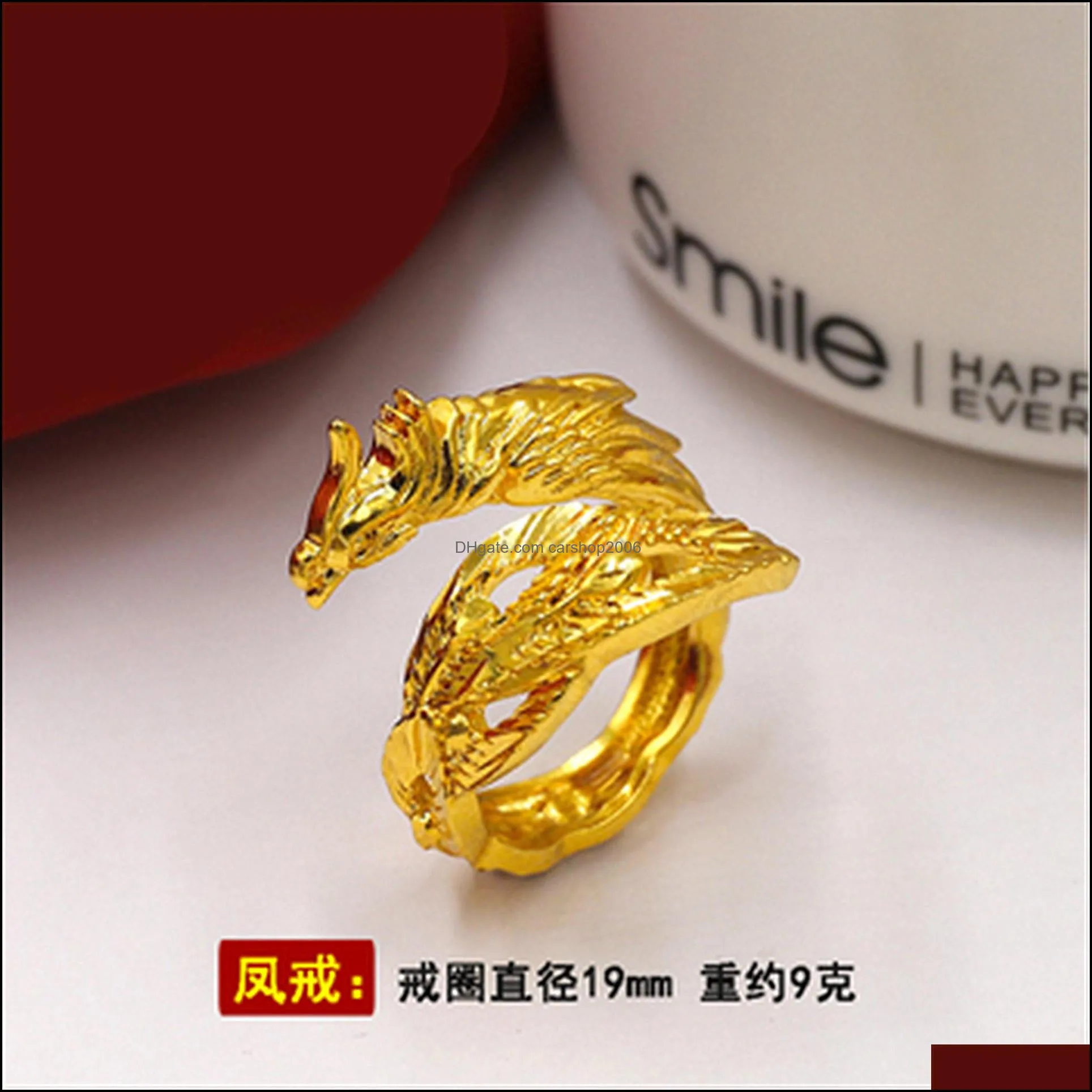 adjustable retro dragon and phoenix couple ring engagement ring beautiful jewelry round sand gold rings fashion jewelry