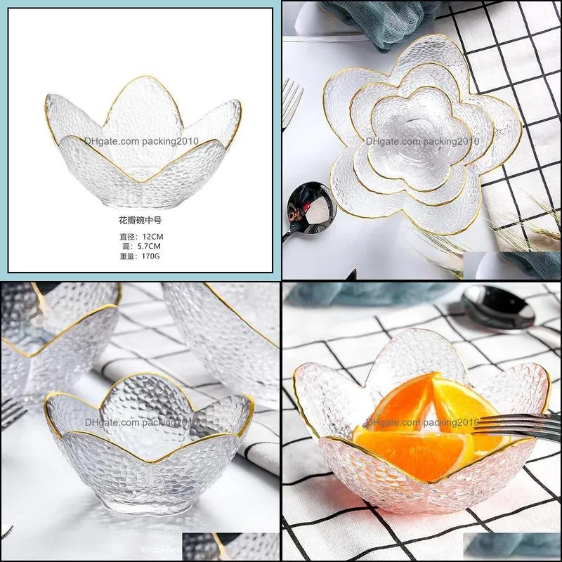 creative transparent petal bowl irregular household salad fruit dipping dish hammer eye glass dinnerware sets