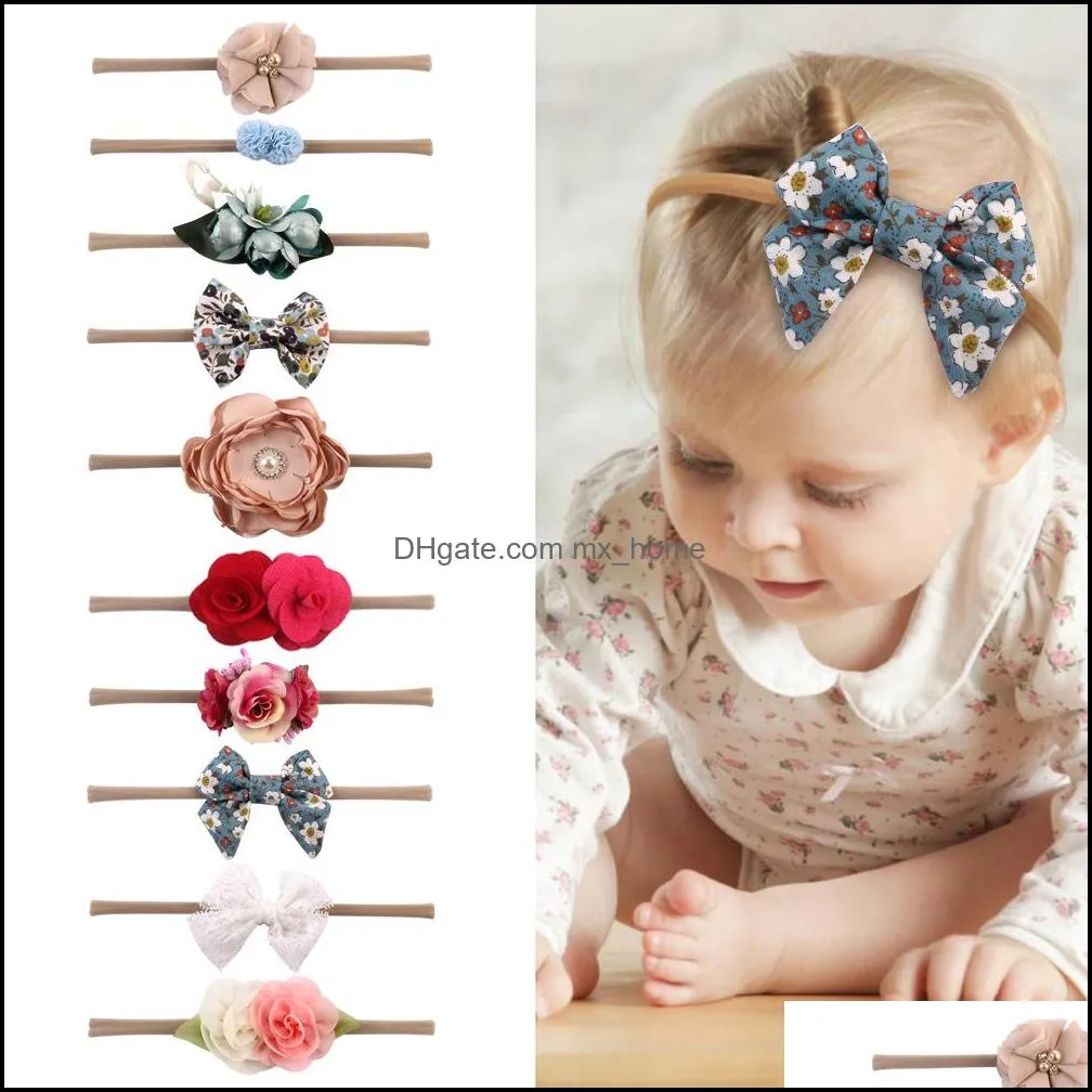 europe infant baby bowknot flowers headband elastic children soft hair band kids girls headbands bandanas hairbands set mxhome