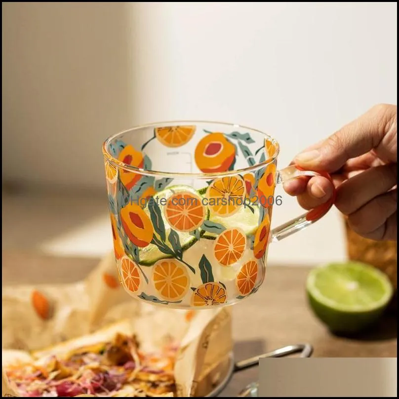 mugs 500ml yellow peach cactus glass tea milk cups with scale coffee mug party creative drinkware tumbler water