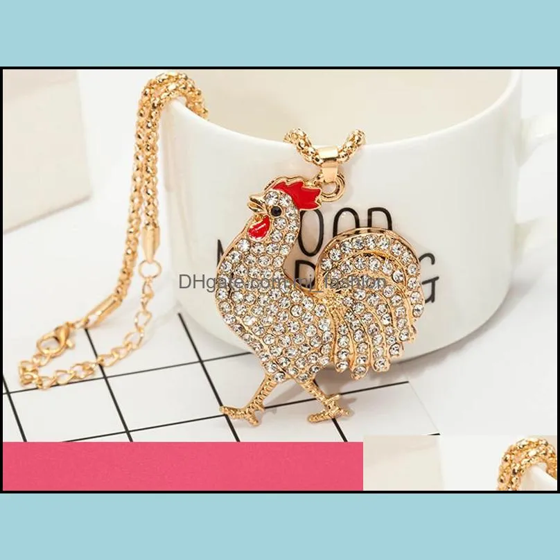 statement maxi necklace crystal body bright pendant necklace for women collar opals rooster chicken necklace