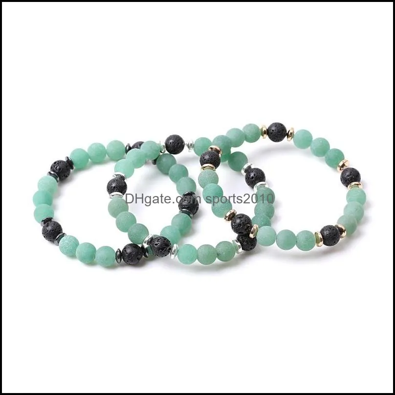 8mm matte green stripe agate stone beads hematite lava stone strand bracelets for women men yoga buddha energy jewelr sports2010