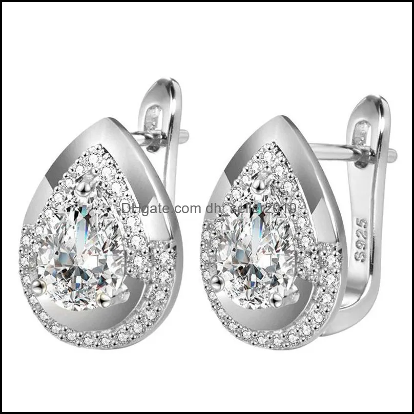 gold earrings with s925 stamp silver cubic zirconia cz drop hoop earrings for women dangle earring fashion jewelry