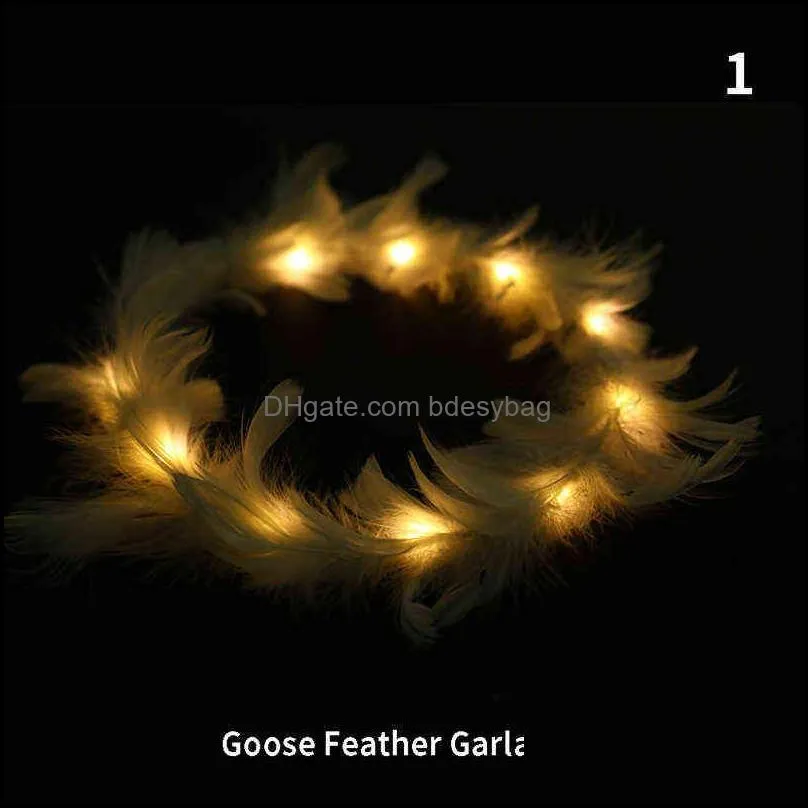 led luminous feather wreath headband garlands girls light up hair wreath gifts wedding party crown flower headband decorations y220725