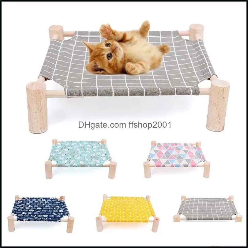 summer cat hammock bed pet house house pet accessories wood canvas cat lounge bed for small dogs cats sleeping mat1