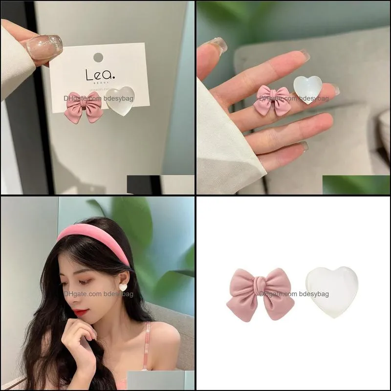 dangle & chandelier cute bow stud earring fashion heart jewelry 2022 korean wholesale cartoon romantic pink asymmetry accessories for