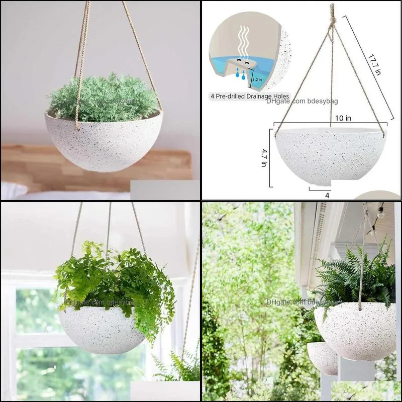 2021 2pcs hanging planters for indoor plants - flower pots outdoor garden planters and pots,speckled white y0910