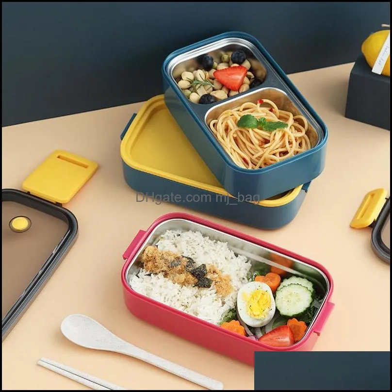dinnerware sets stainless steel cute lunch box for kids container storage boxs wheat straw material leak-proof japanese style bento