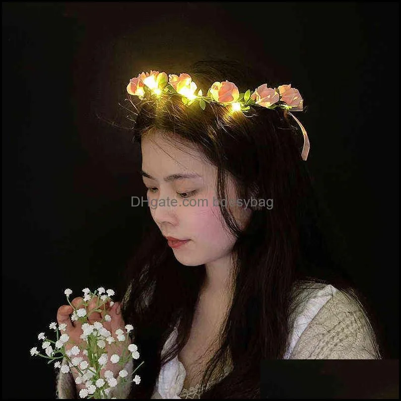 1pc glowing garland wedding party crown flower headband led light brithday neon wreath decoration luminous hair garland hairband