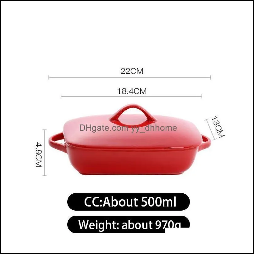 anti-scalding ceramic baking bowl creative household microwave oven high temperature resistant special dual handle bowl with lid